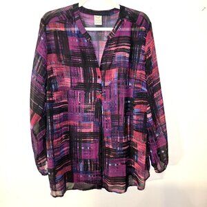 Faded Glory Sheer Magenta Blouse Size 2X